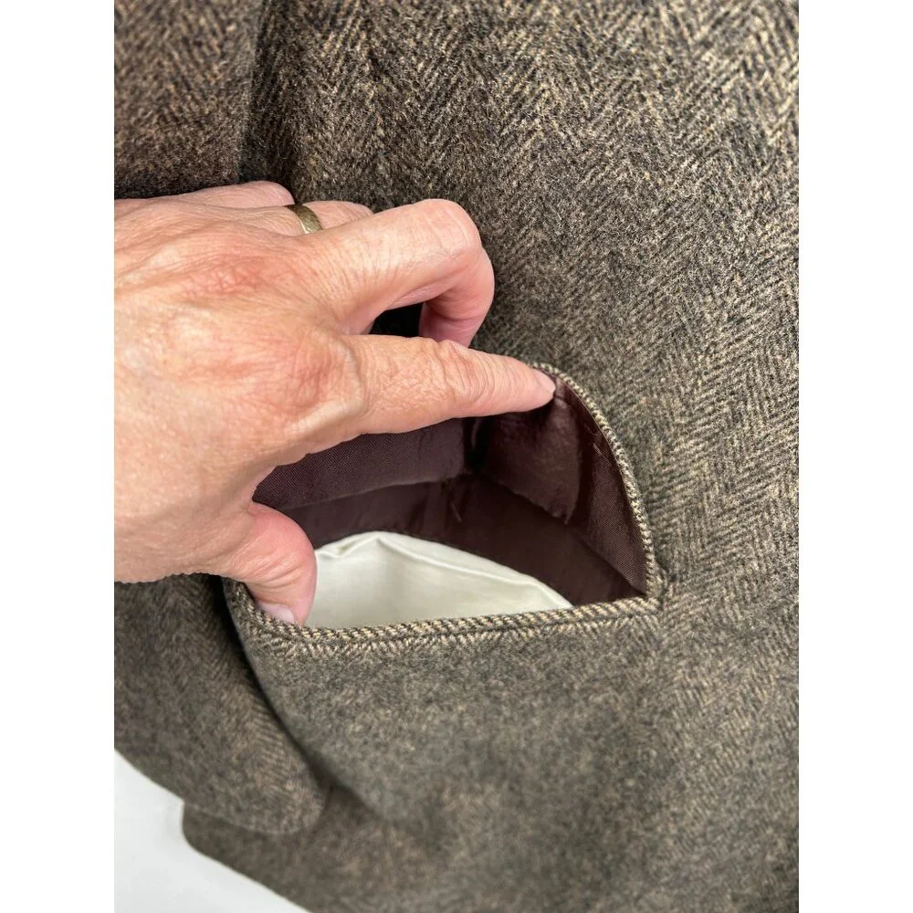 CHERESKIN Blazer Mens 44R Brwn Herringbone Camel Hair Blend Sport Coat Italy Vtg